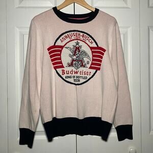 Budweiser Anheuser Busch Knit Crewneck Sweater Mens Large Cream Retro Beer Logo